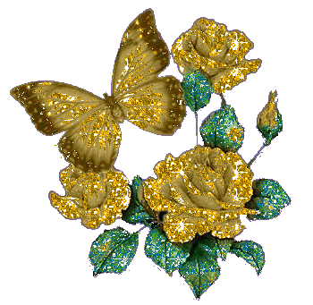 Golden Flowers And Butterfly Glitter